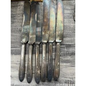 Set of 6 Vintage Silverplate Hollow Handle Dinner Knives Neo-Classical Floral